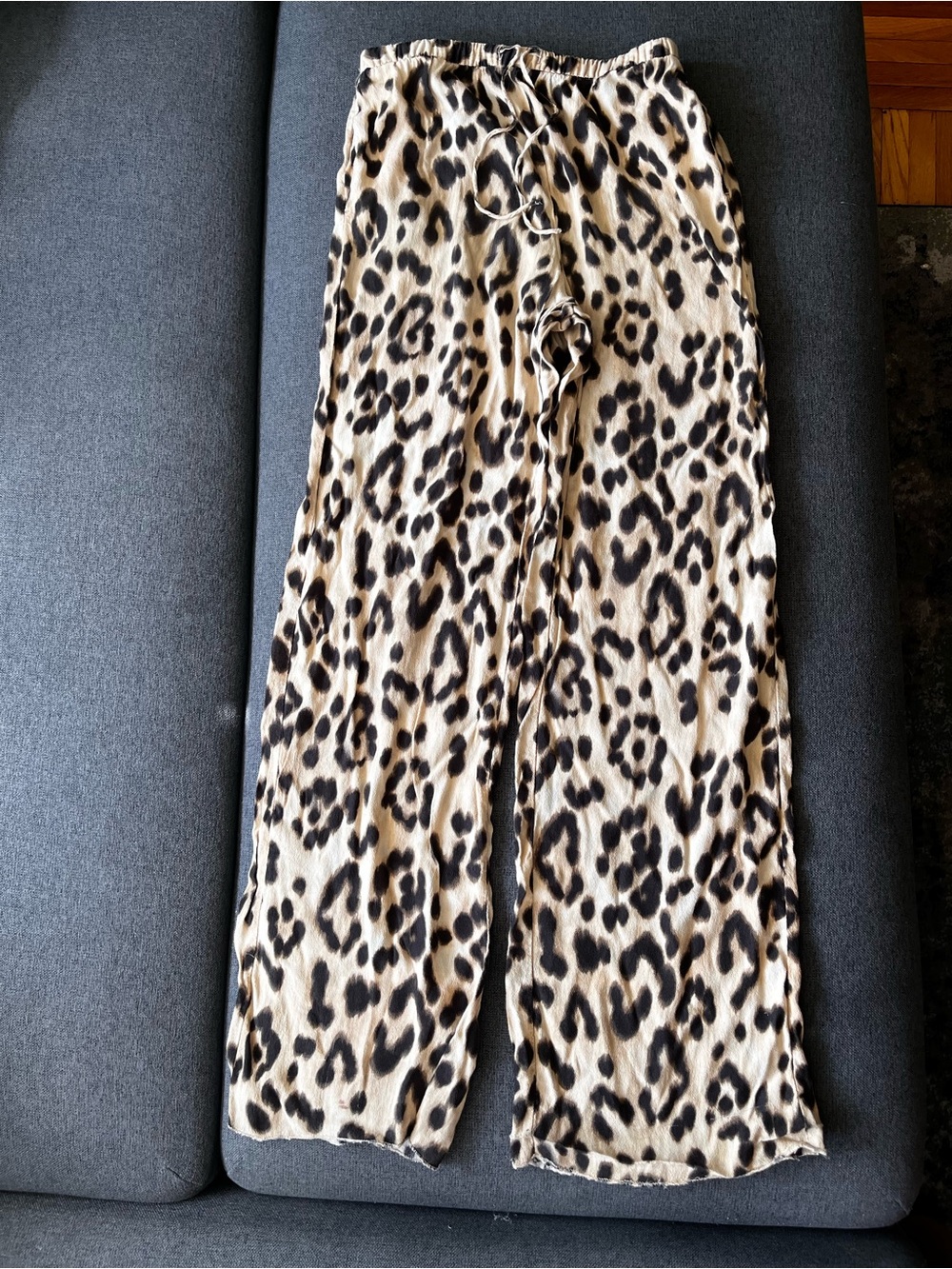 MNG Mango Italian Viscose Crepe Drawstring Pants Flowy Leopard Print Women S